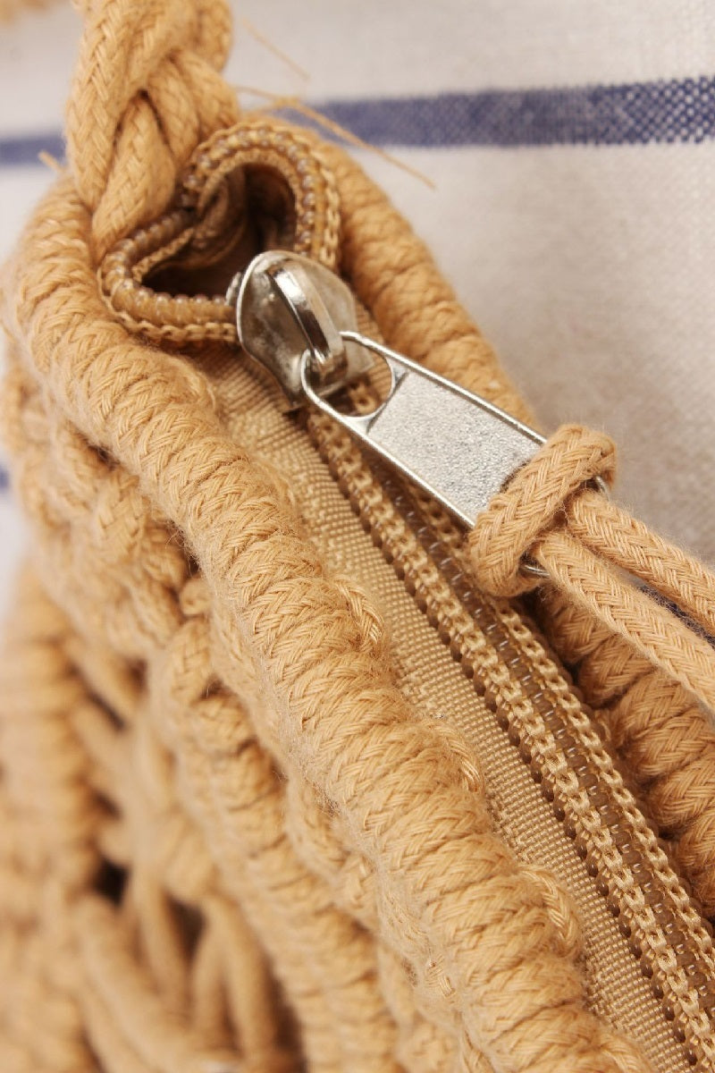 Woven Boho Tassel Crochet Shoulder Bag - Whimsical Details - Brown Purse, crochet purse, over the shoulder, purse, shoulder bag
