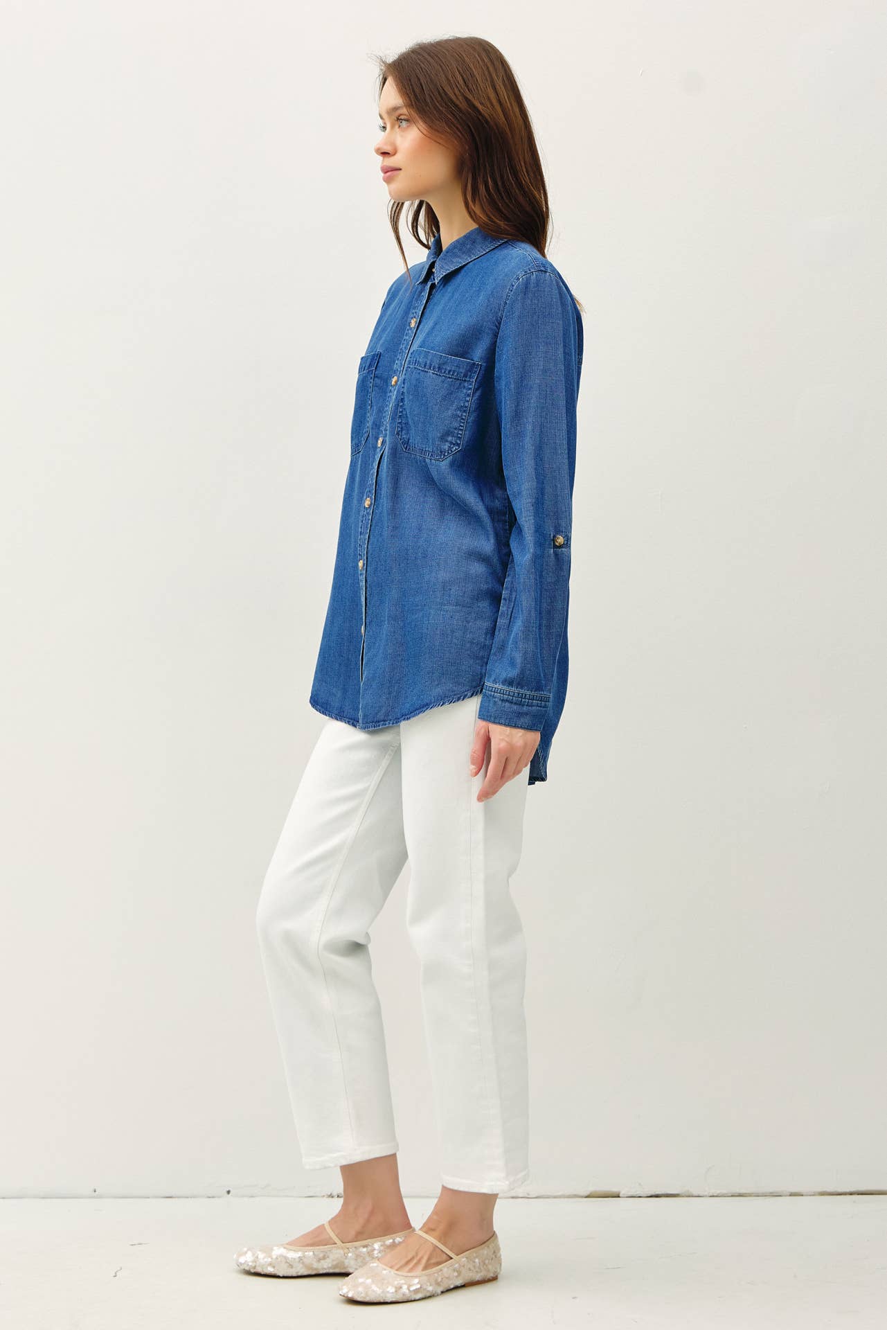 DENIM TENCEL BUTTON UP OVERSIZED SHIRT