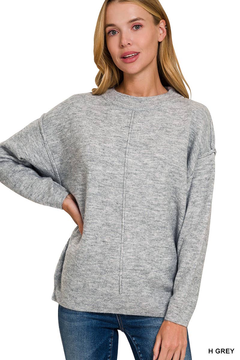Garment Dyed Front Seam Round-neck Sweater