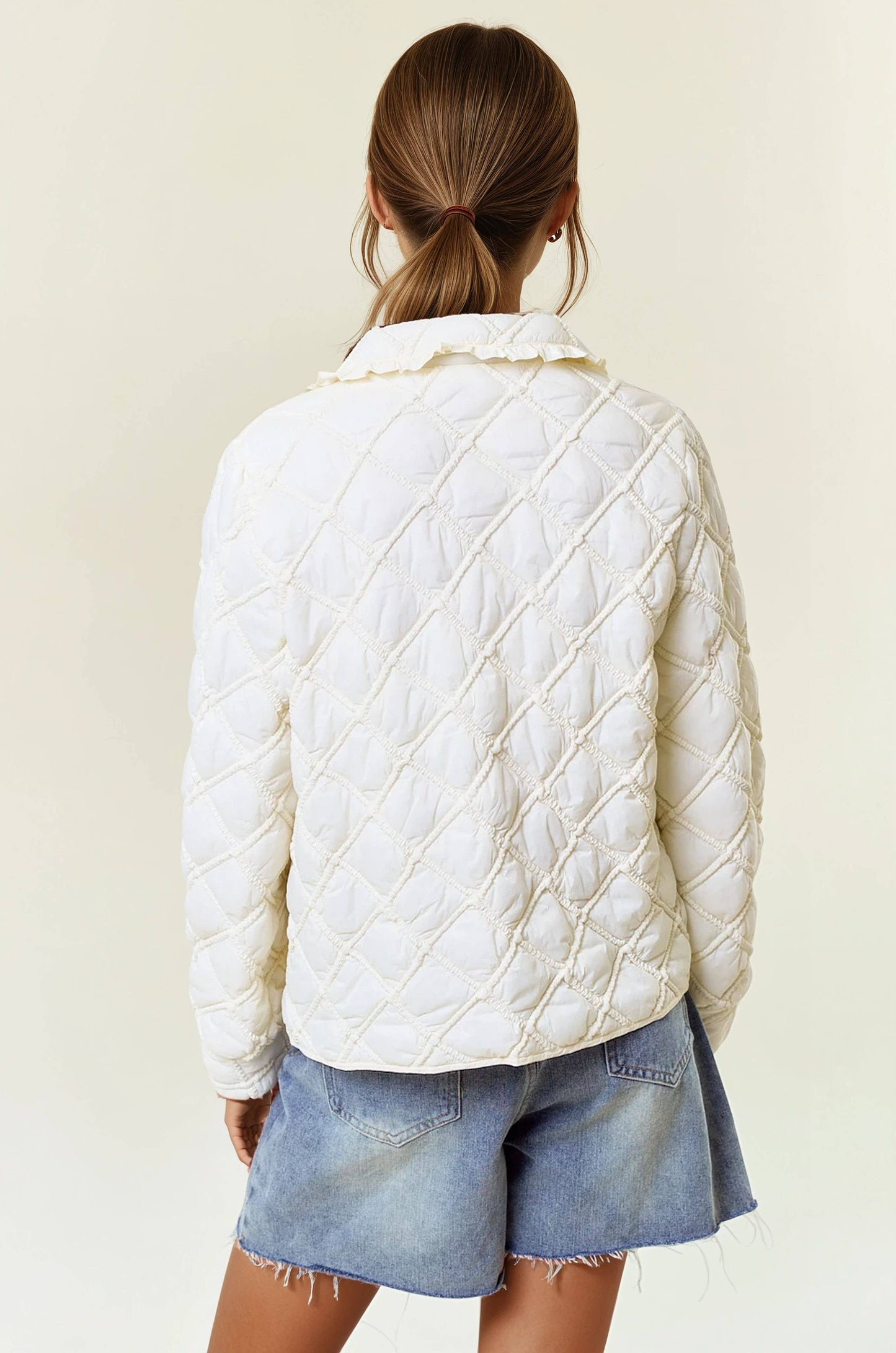 Over-Sized Collar Quilted Button-Down Jacket