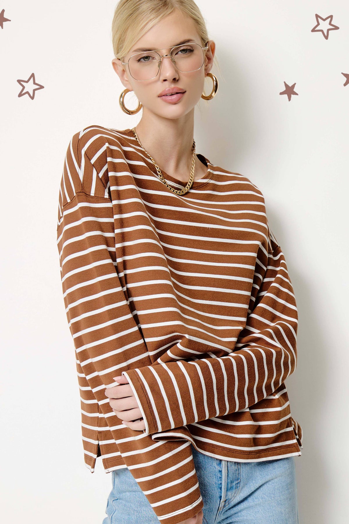 Relaxed Oversized Stripe Drop Shoulder Mariner Top