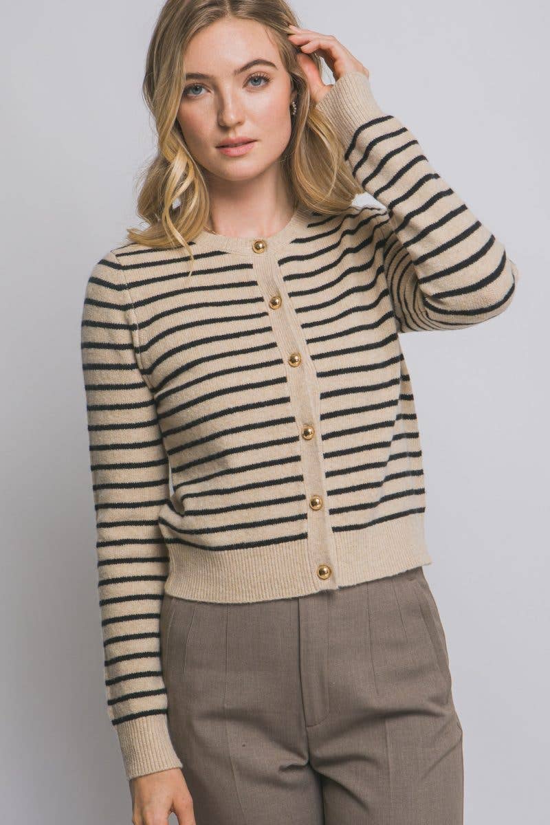 Striped Crew Neck Cardigan