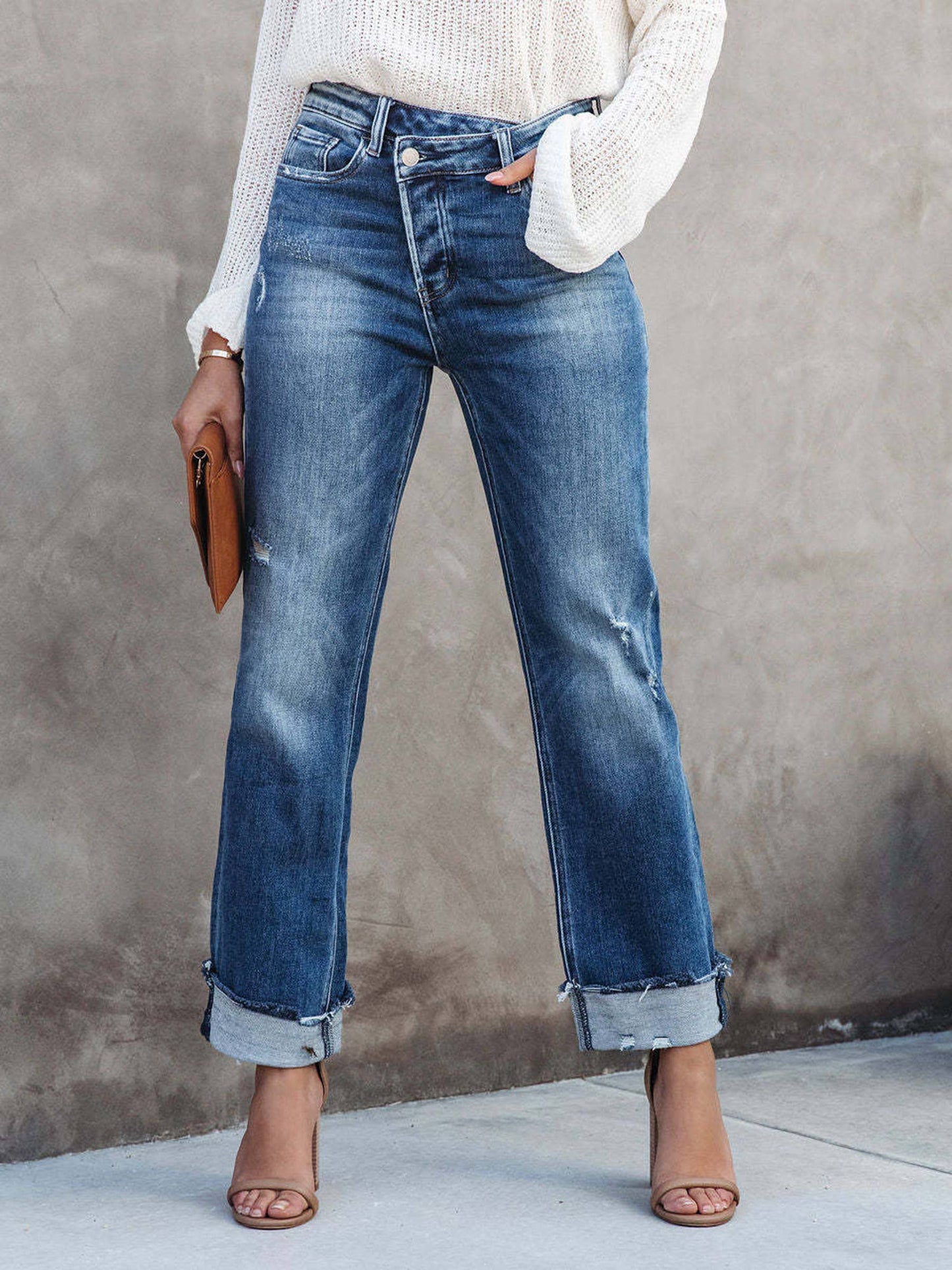 Straight Leg Denim Pants - Whimsical Details - denim, Green Clearance, jeans, pants