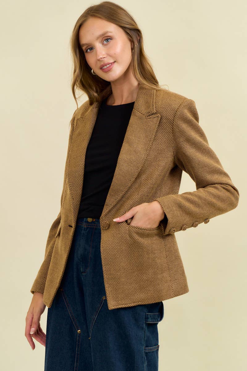 NOTCHED COLLAR BLAZER W/ BUTTONED SLEEVES