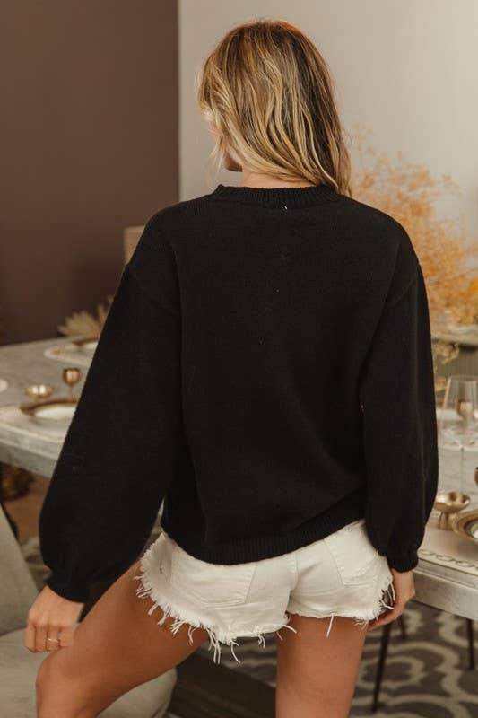 Sequin Ribbon Bow Embroidery Sweater - Whimsical Details - sweater, winter