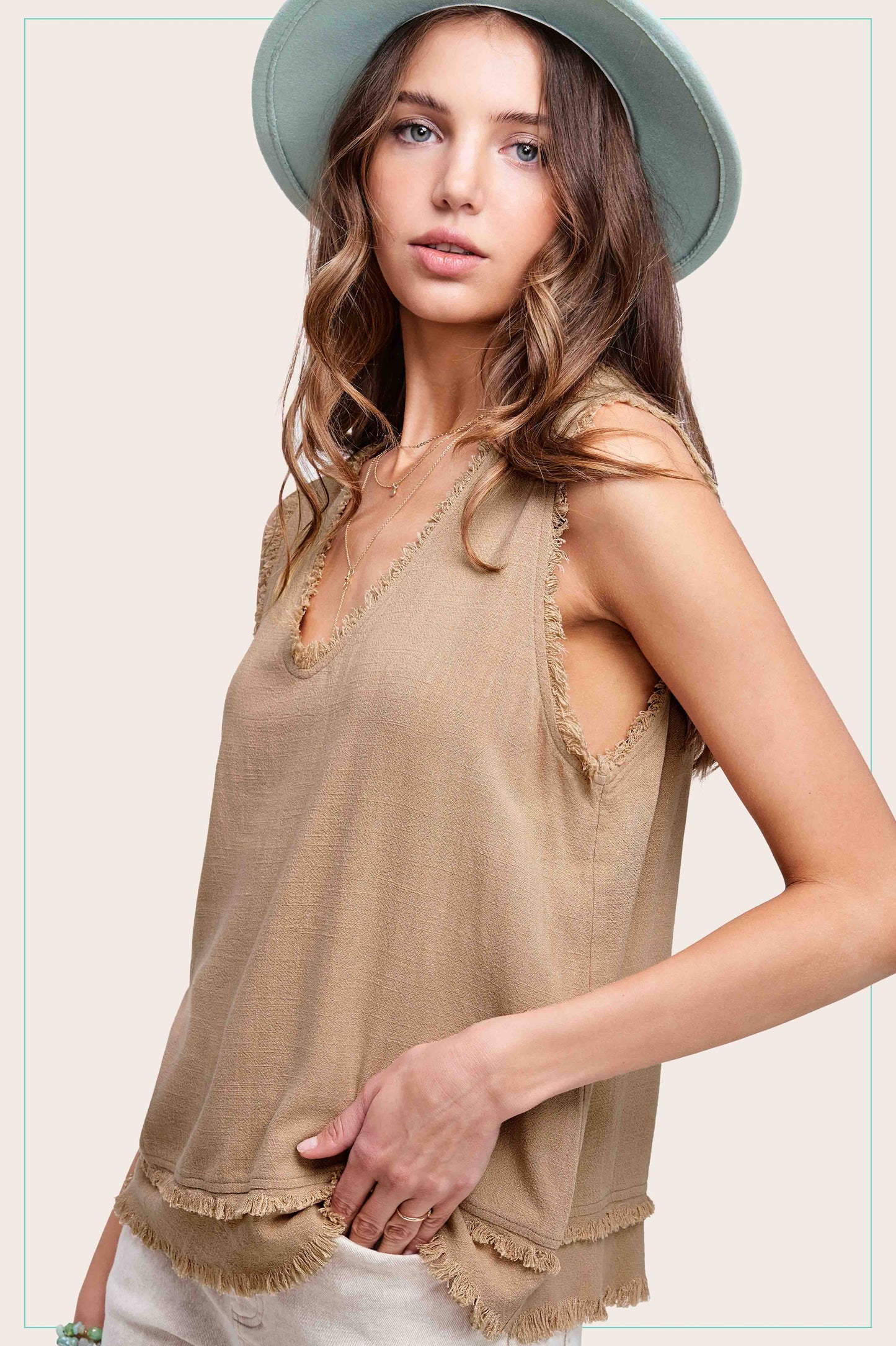 Soft Washed Gauze Cut Edge V-neck Top - Whimsical Details - summer, tank top
