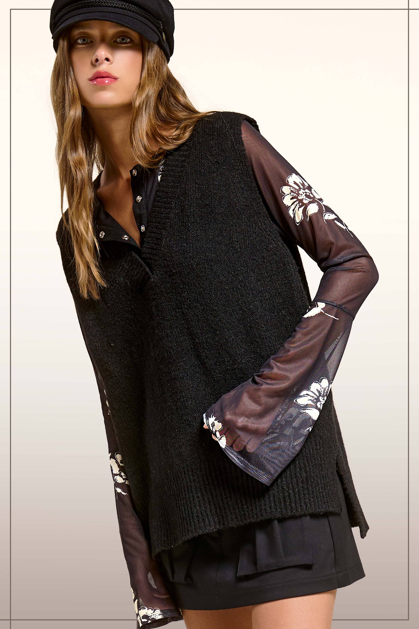 Oversized Soft Knit Sweater Vest with Side Slit