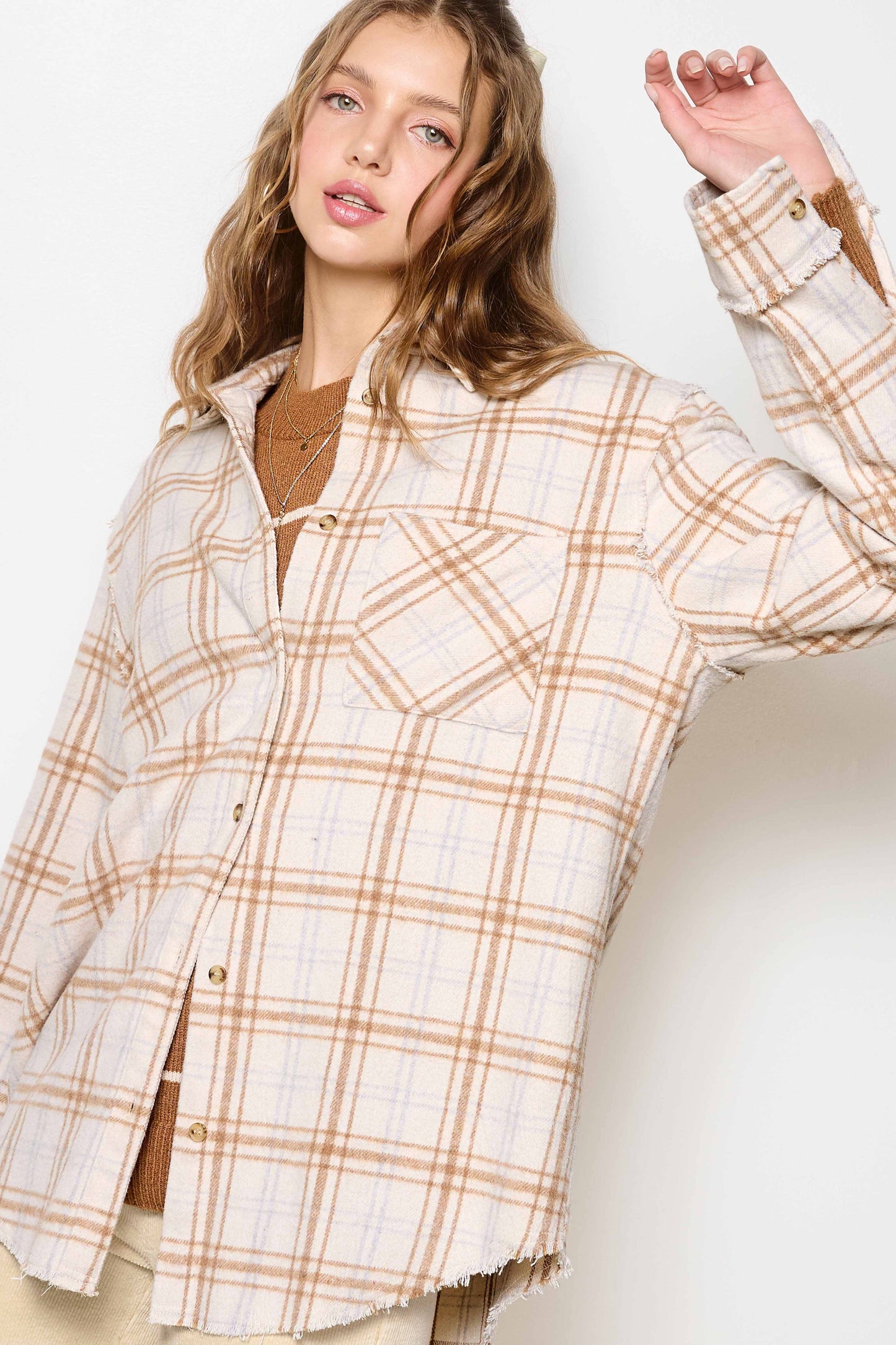 Mineral Washed Button Down Soft Fabric Plaid Shirt