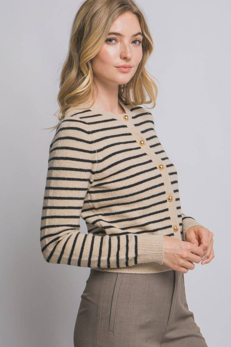 Striped Crew Neck Cardigan