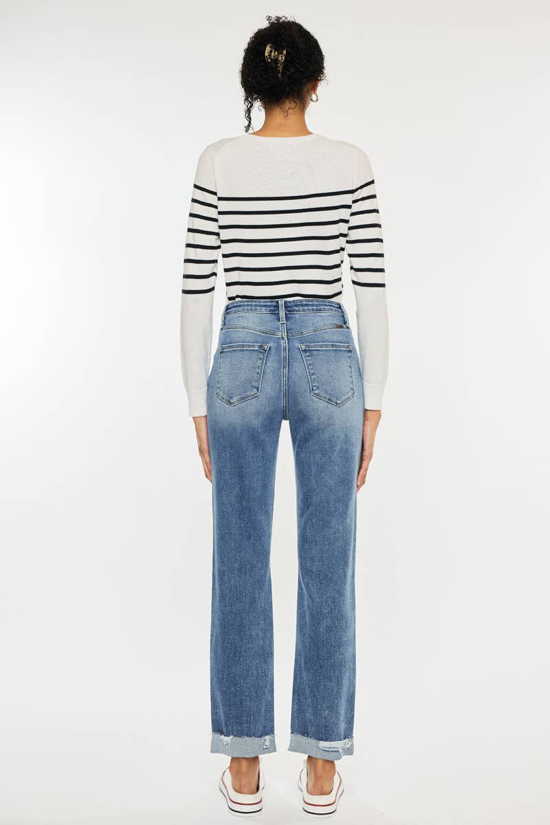 High Rise Slim Straight Medium Wash - Whimsical Details - denim, jeans, pants
