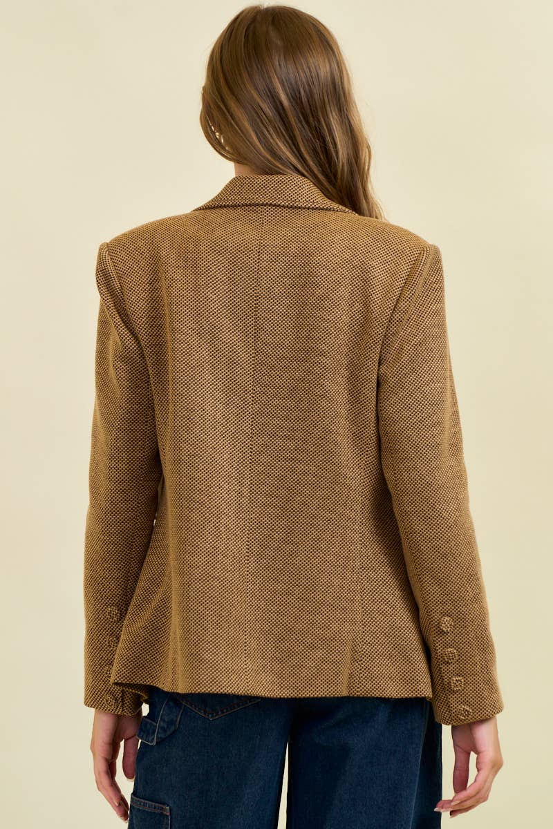 NOTCHED COLLAR BLAZER W/ BUTTONED SLEEVES