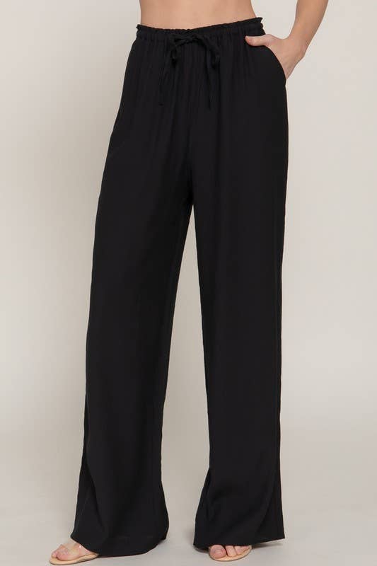 Elastic Waistband Flowy Pants