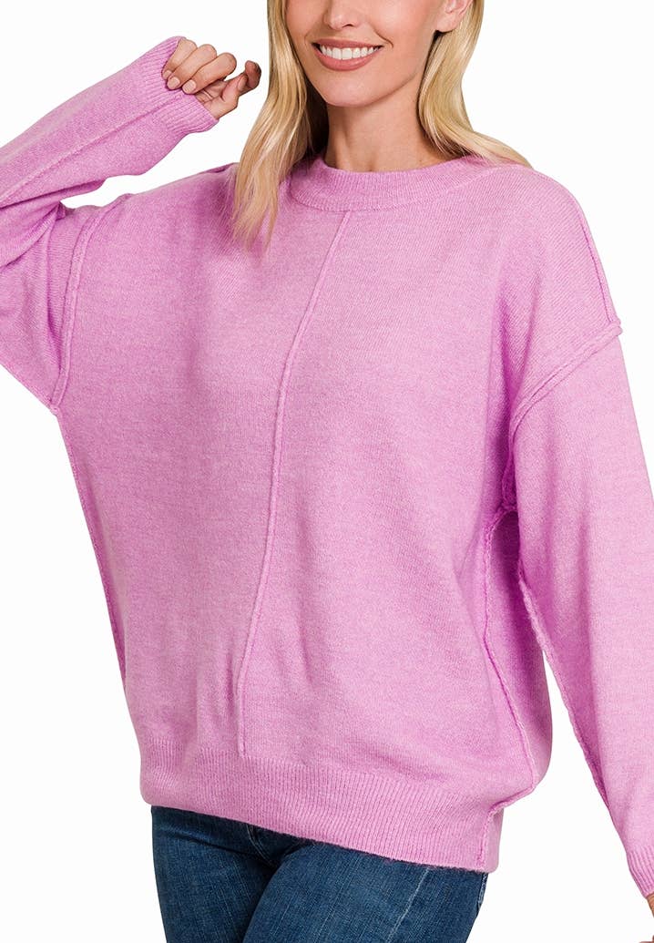 Garment Dyed Front Seam Round-neck Sweater