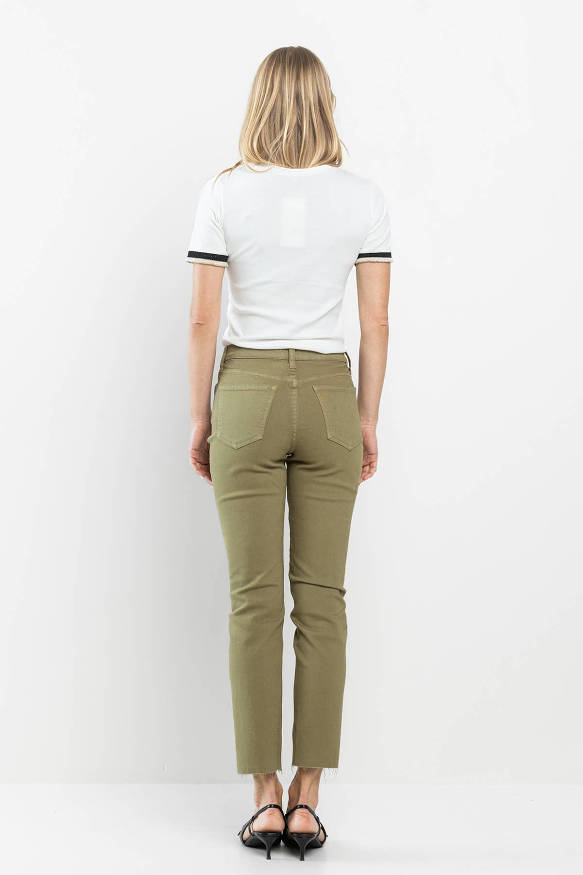 High Rise Slim Straight Green Pants