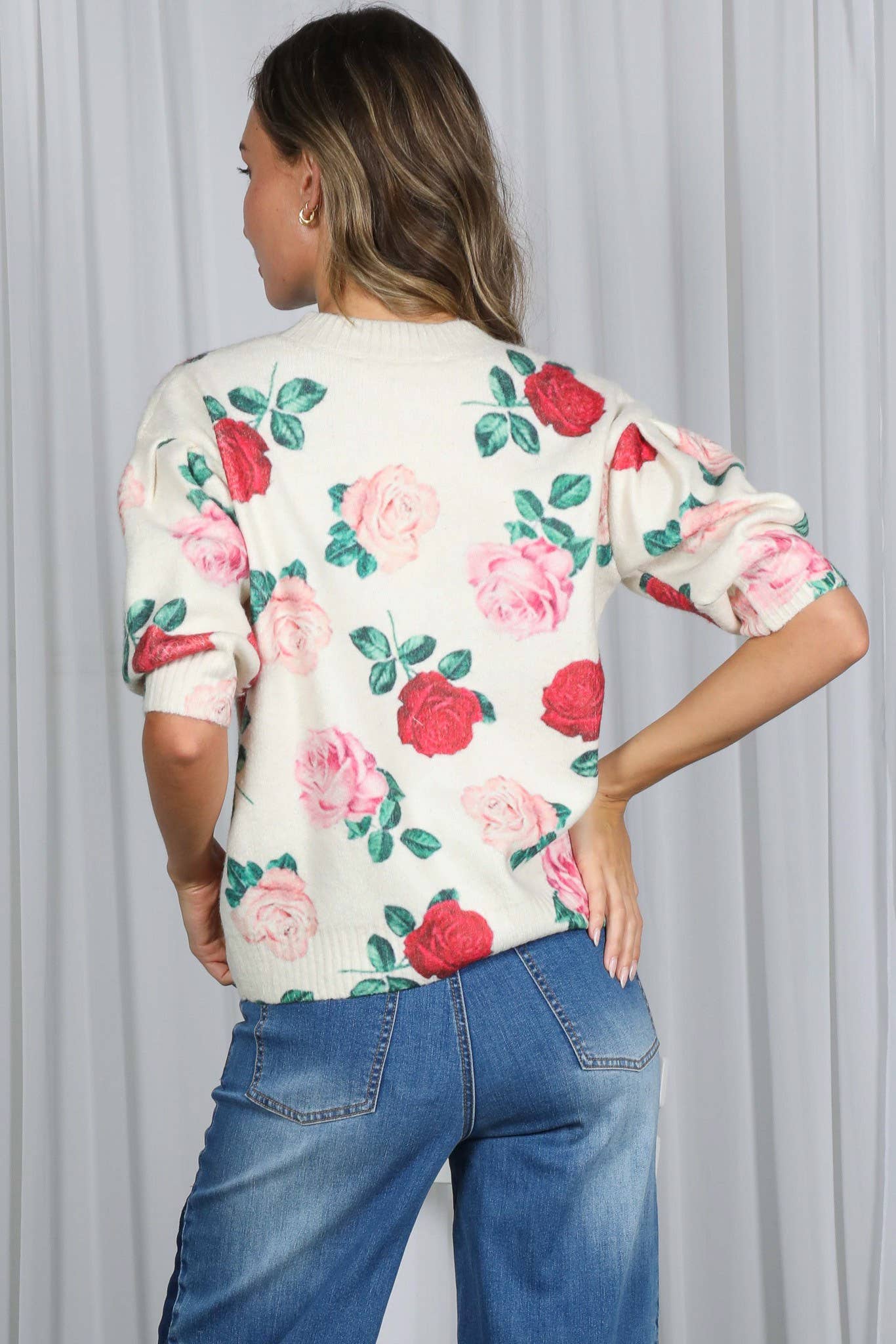 English Roses Crew Neck Cozy Soft Knit Sweater