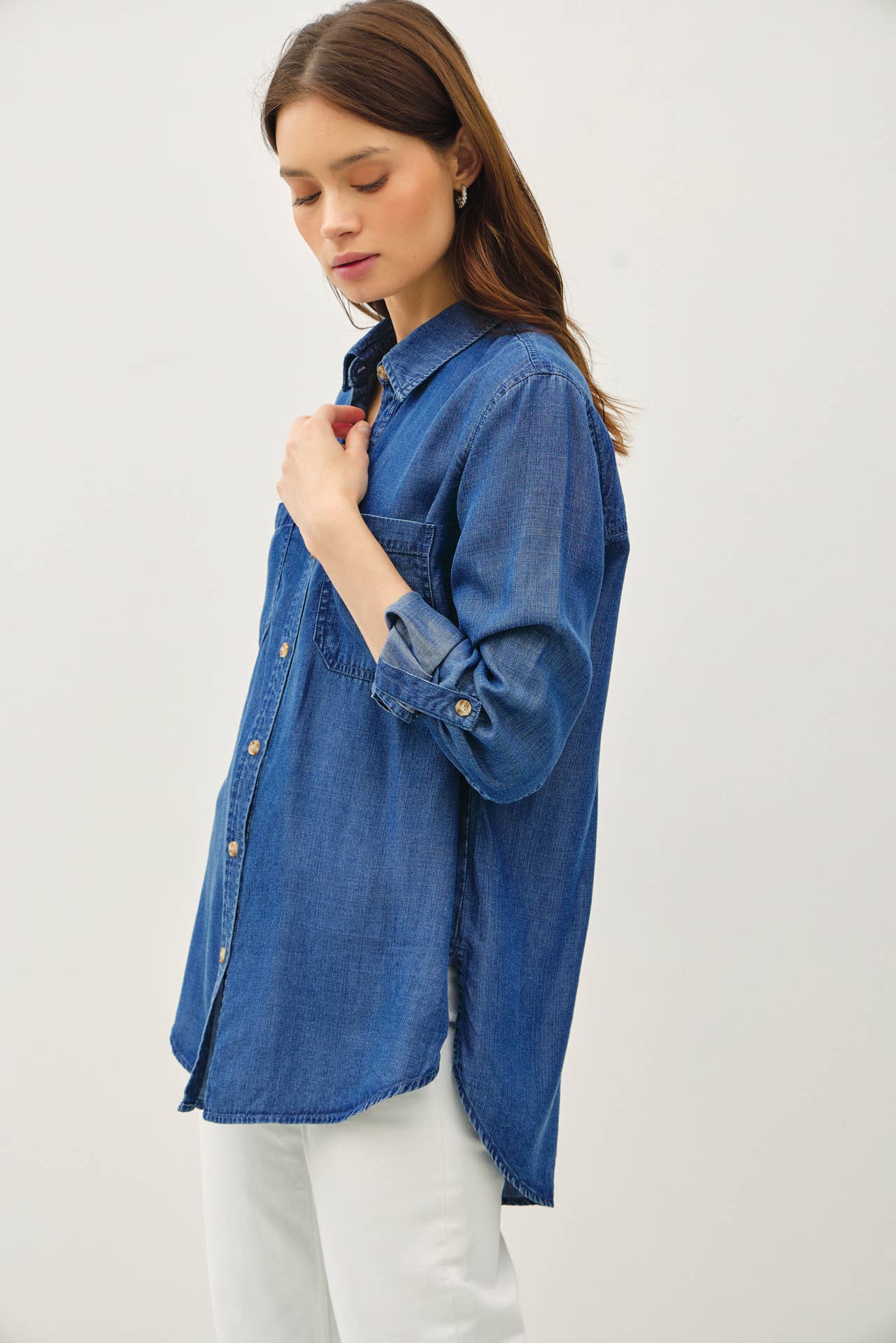 DENIM TENCEL BUTTON UP OVERSIZED SHIRT