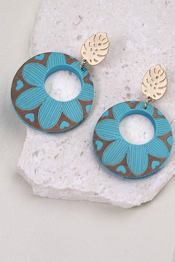 Matte Gold Leaf Flower Print Earrings
