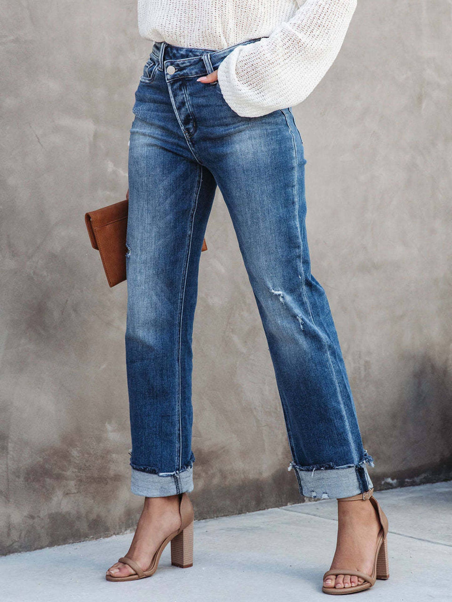 Straight Leg Denim Pants - Whimsical Details - denim, Green Clearance, jeans, pants