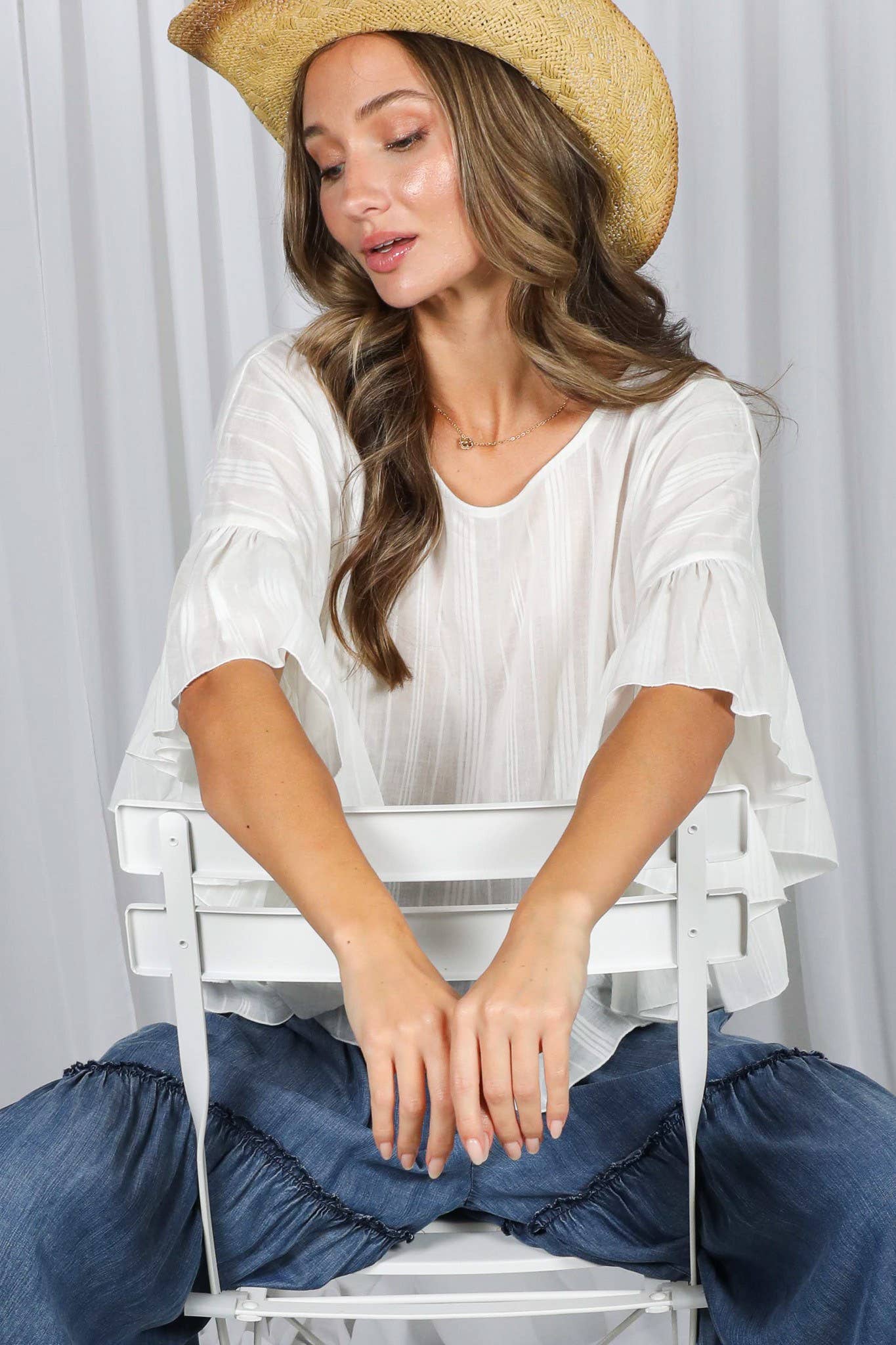 Wild Ruffle Embellished Flowy Striped Top