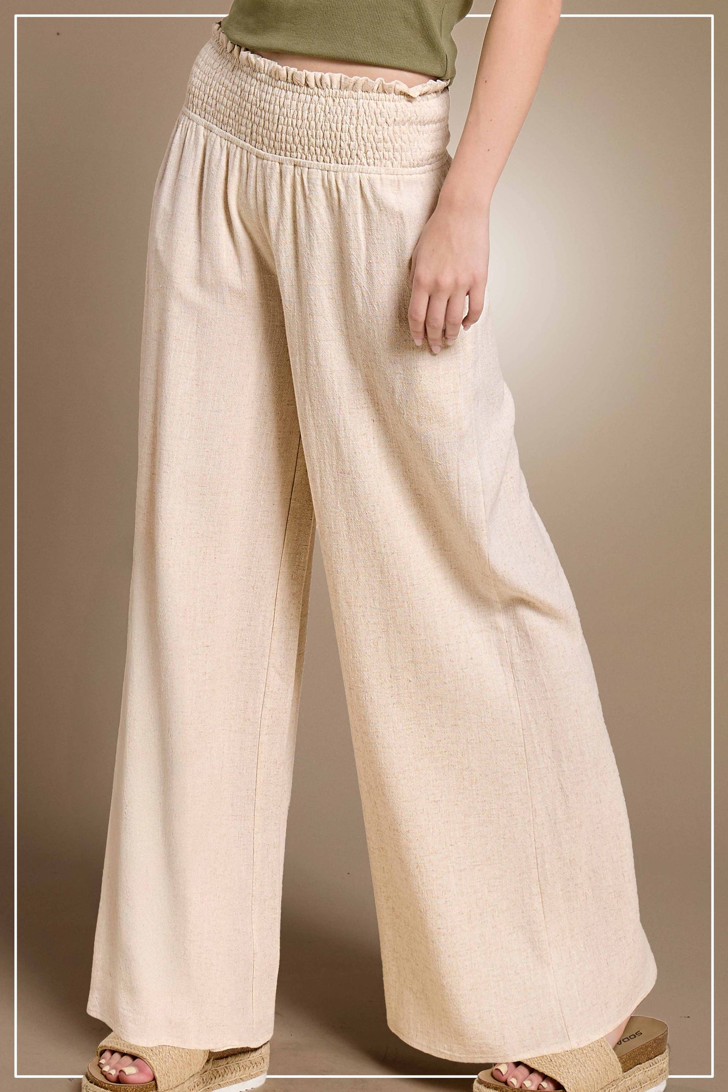 Smocked Waist High Waist Pants with Side Pockets