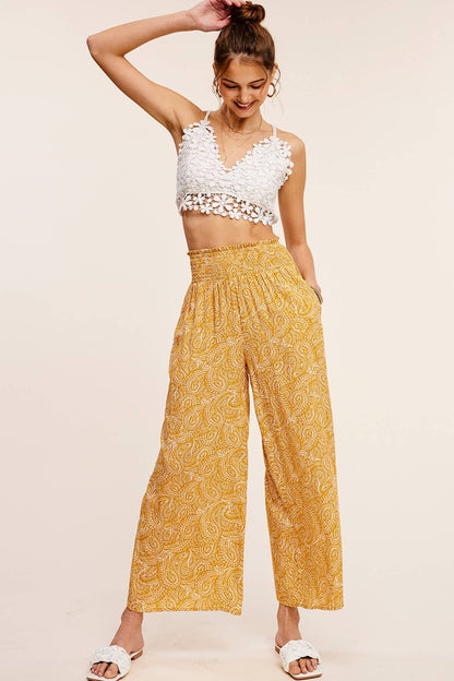Boho Paisley Print Wide Leg Flowy Pants with Pockets - Whimsical Details - ["Flare pants","flouncy pants","pants","Spring"]