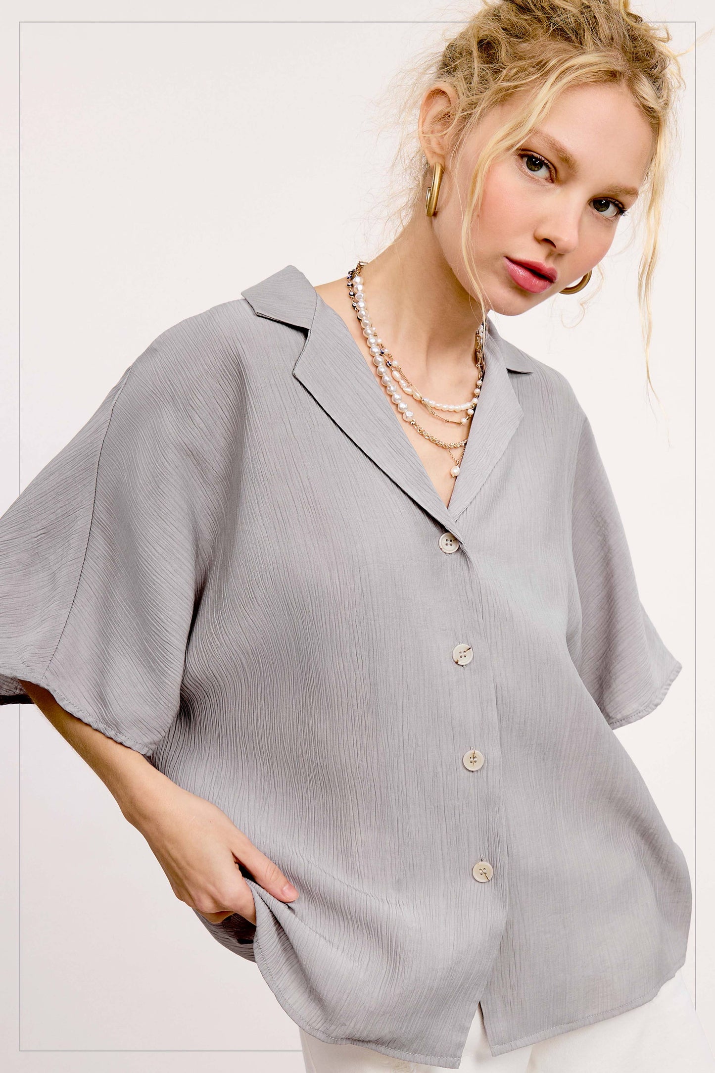 Lightweight Solid Button Down V-neck Shirts