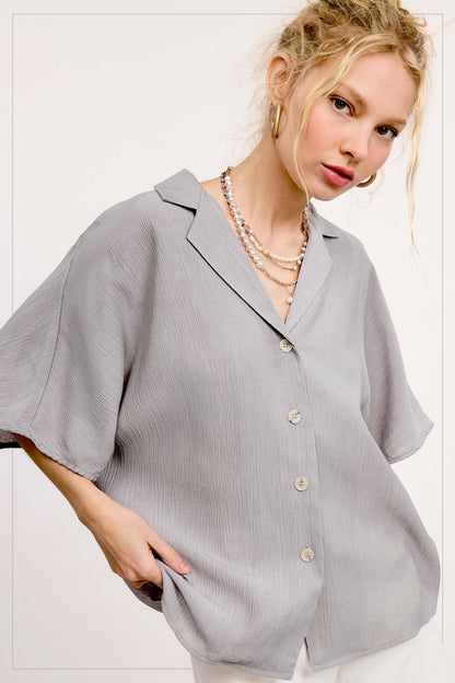Lightweight Solid Button Down V-neck Shirts