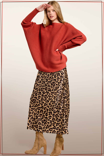 Leopard Dressy Satin Skirt Long Panel Skirt