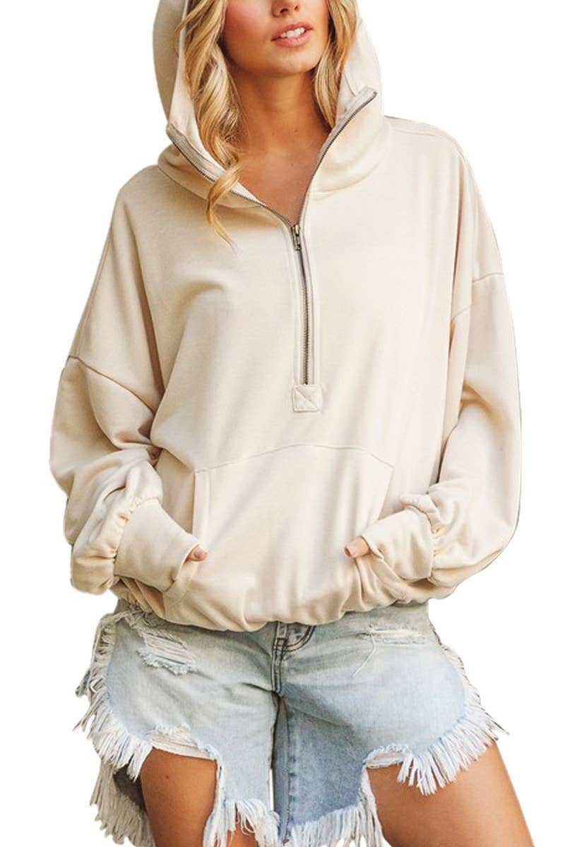 Half Zip Lightweight French Terry Hooded Pullover