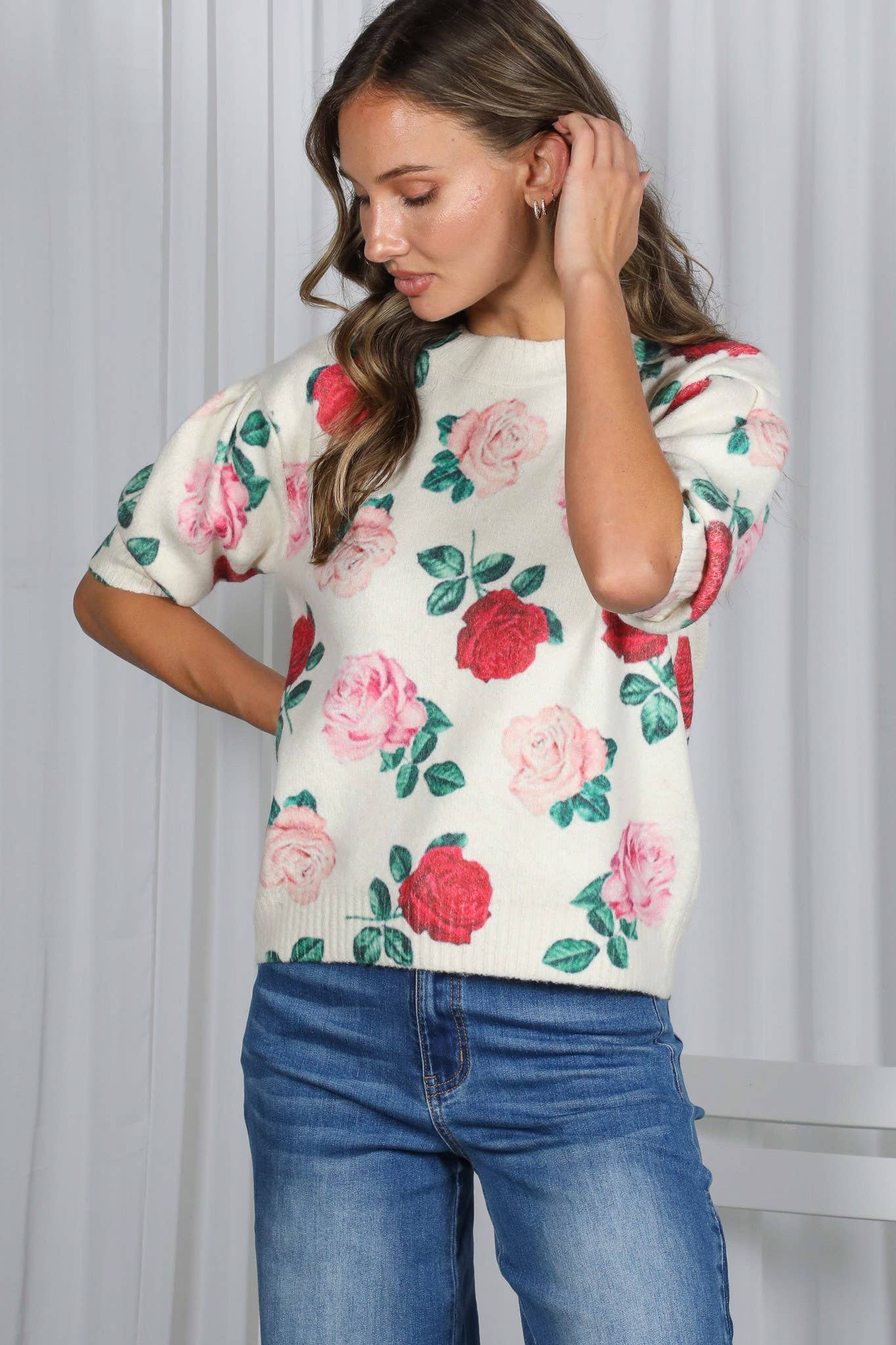English Roses Crew Neck Cozy Soft Knit Sweater