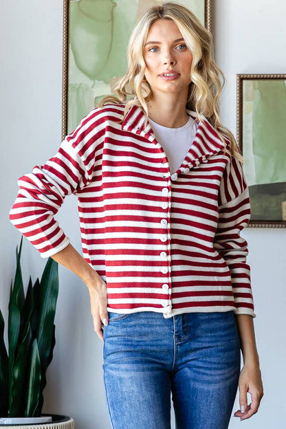 Mock Neck Stripe Sweater - Whimsical Details - ["button up","cardigan","snap cardigan","Spring","sweater"]