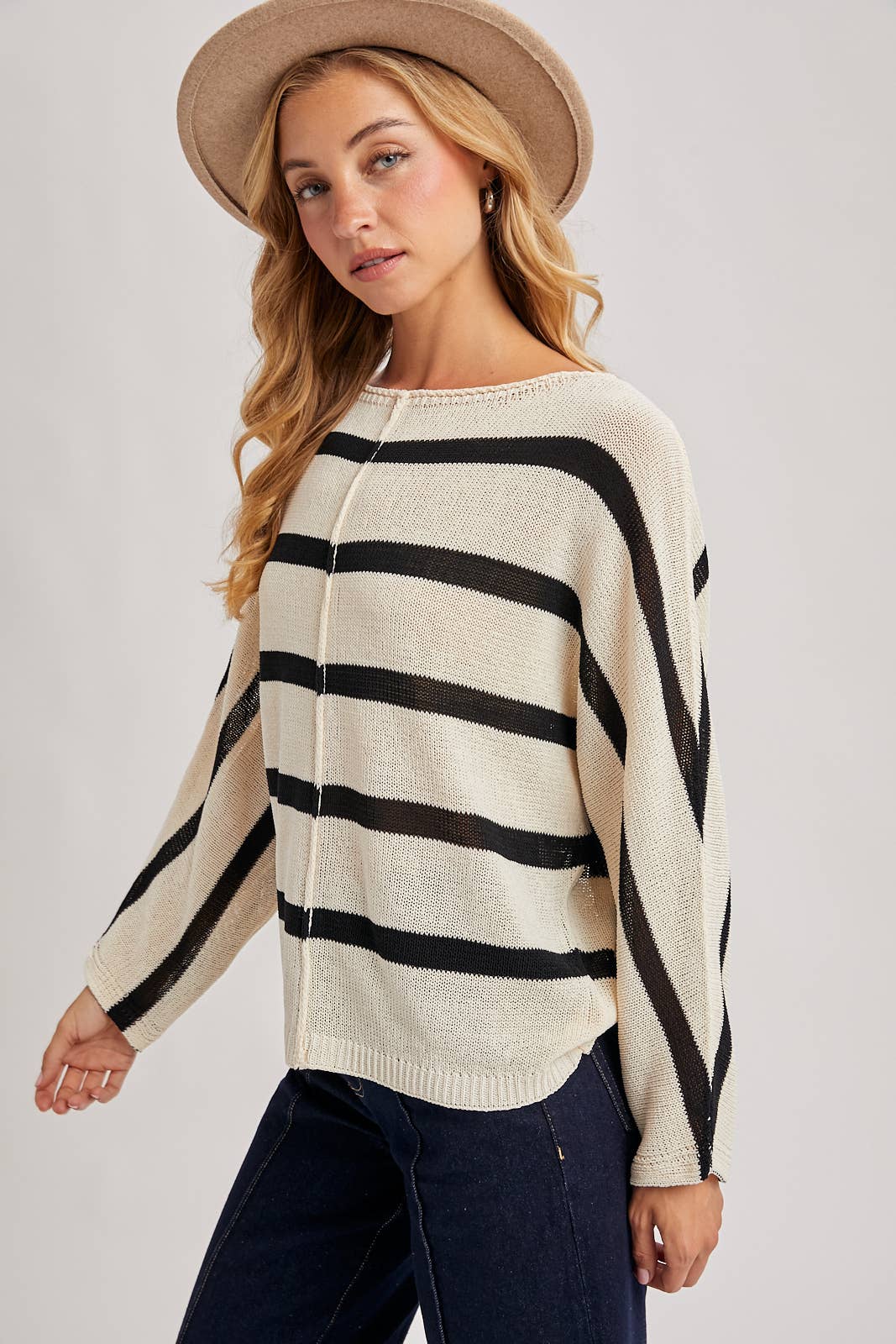 SHEER STRIPED OVERSIZE KNIT PULLOVER