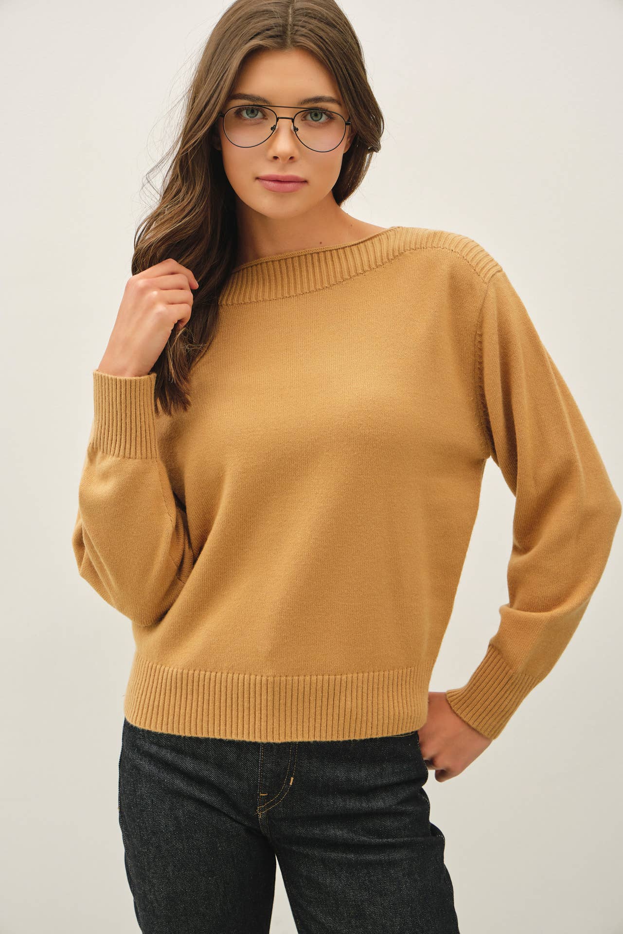 Rib Detail Boatneck Sweater