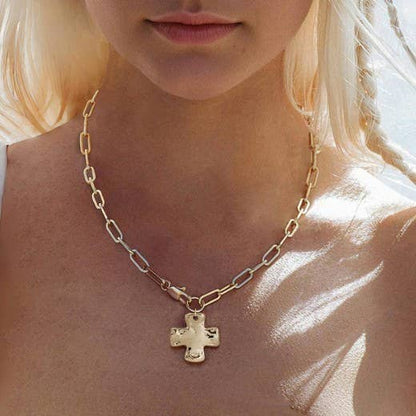 Kara Notable hammered Cross Necklace with Front Toggle