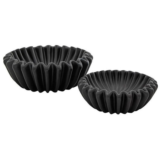 Black Lehriya Bowls - Whimsical Details - ["black","bowl","pottery","ruffle"]