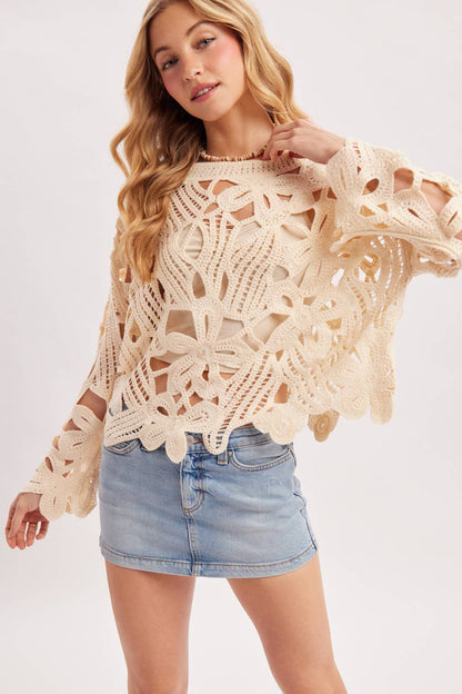 OVERSIZED OPEN-WORK CROCHET TOP