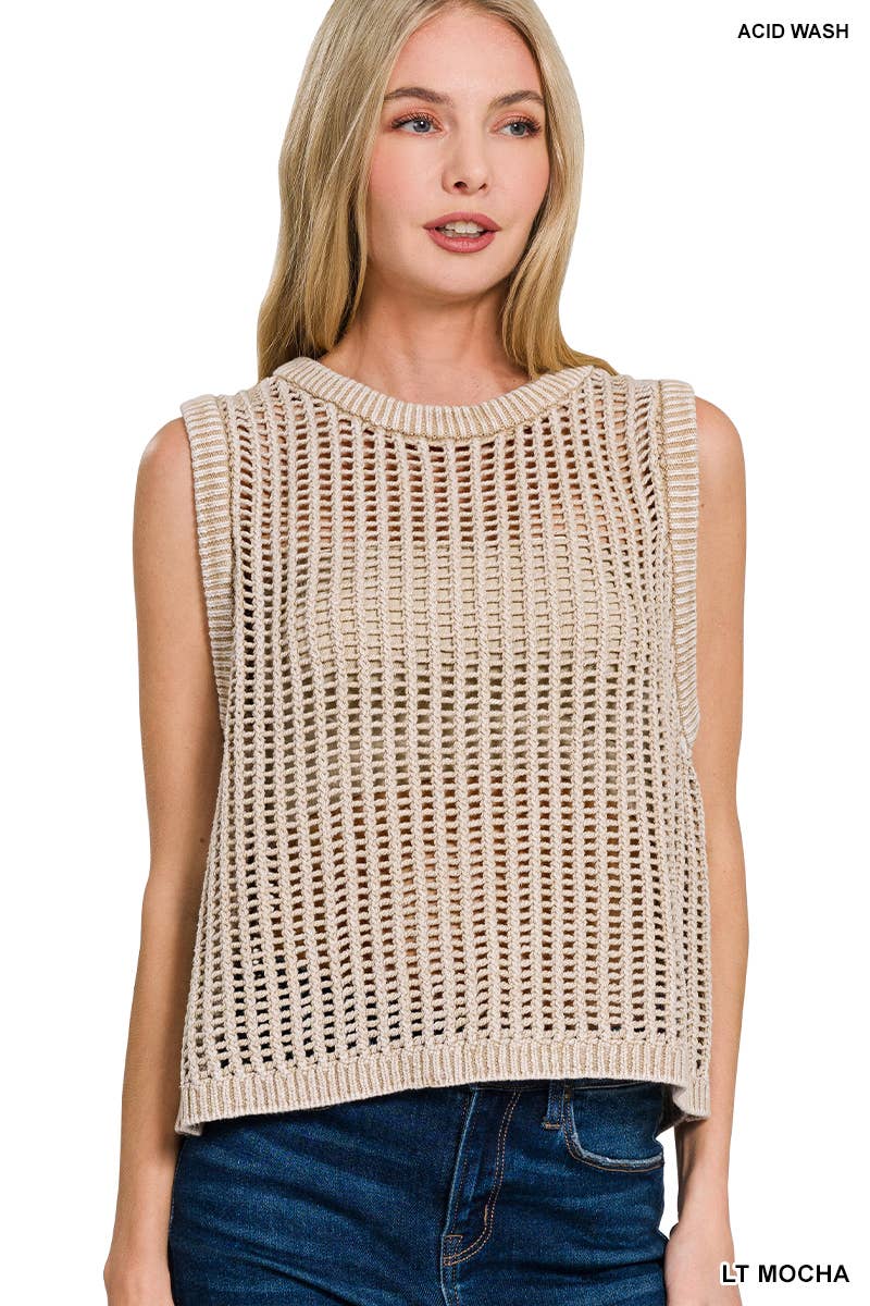 Acid Washed Fishnet Sweater Vest