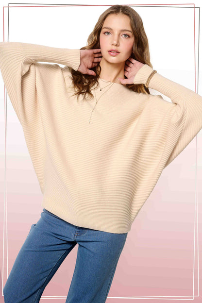Slouchy Fit Bubble Sleeve Boat Neck Sweater