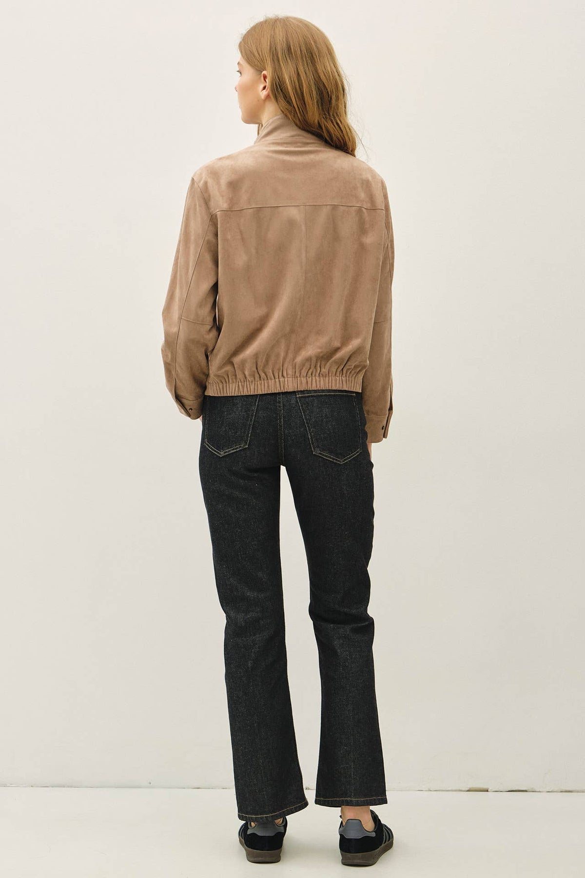 Suede Feel High Neck Collared Bomber