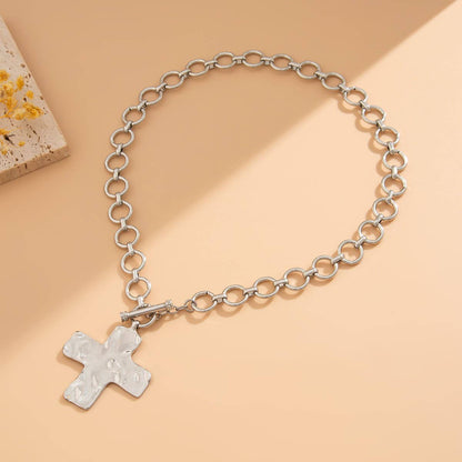 Kara Hammered Cross Front Toggle Necklace
