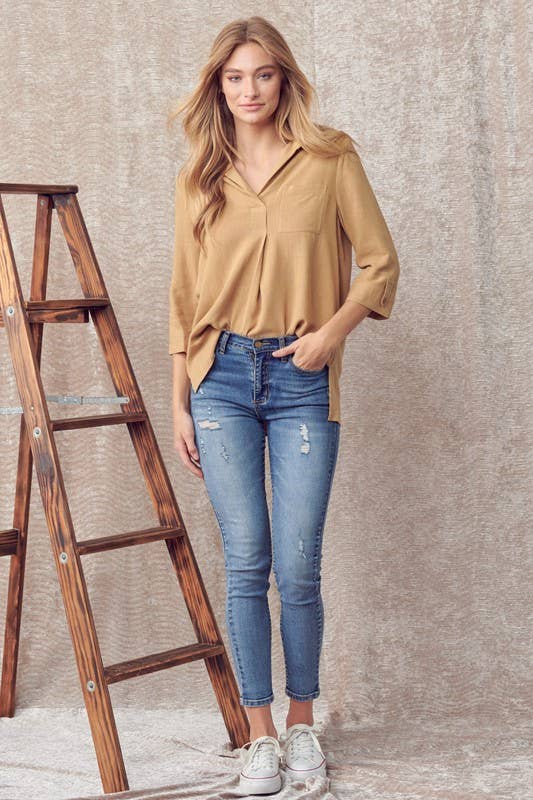 Split Neck Collar Shirt