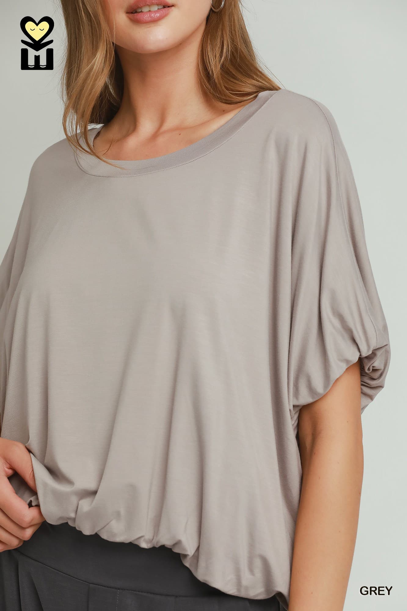 Double Lined Bubble Sleeve Hem Top