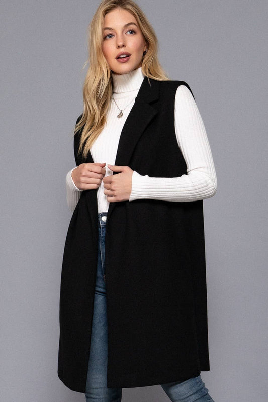 Sleeveless Notched Collar Soft Open Vest