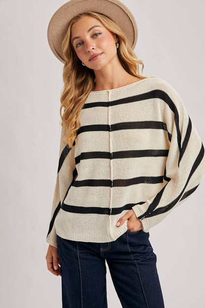SHEER STRIPED OVERSIZE KNIT PULLOVER