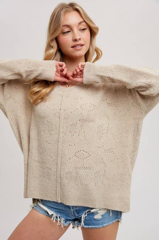 V-neck Knit Sweater Pullover - Whimsical Details