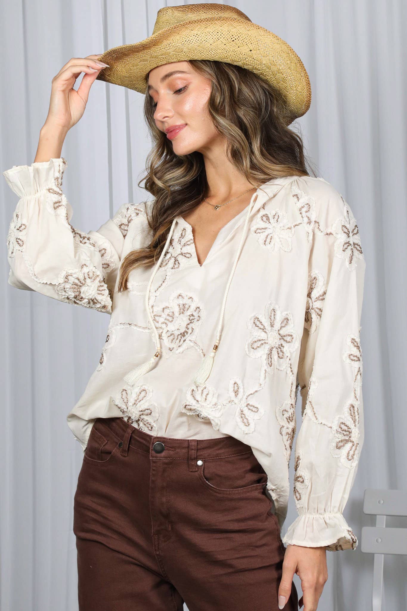 3D Floral Embroidered 100% Cotton Elegant Blouse