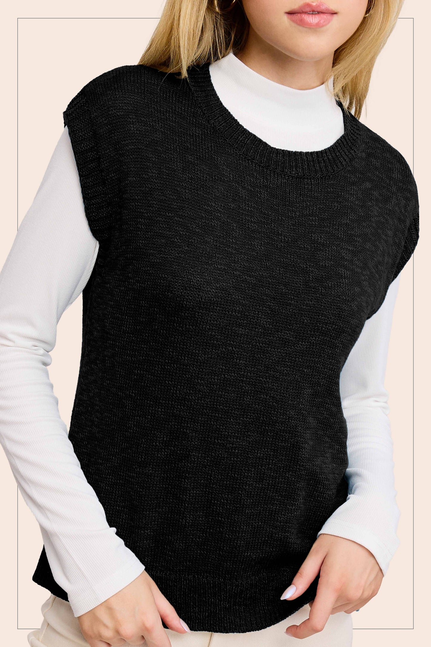 Loose Fit Sleeveless Ribbed Knit Crew Neck Top - Whimsical Details - ["Milk","sweater Tank","tank","tank top"]