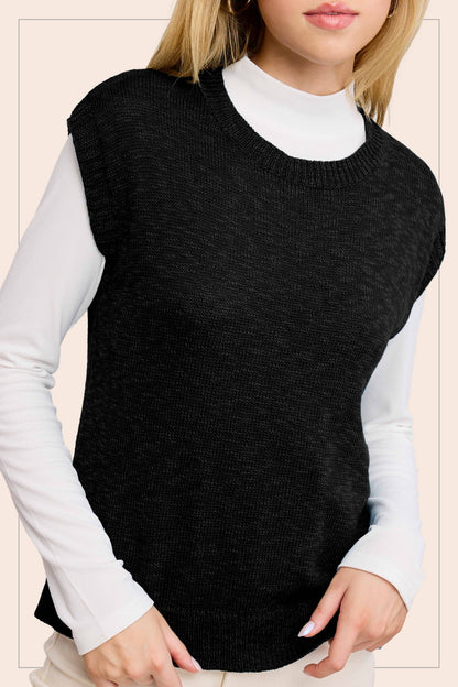 Loose Fit Sleeveless Ribbed Knit Crew Neck Top - Whimsical Details - ["Milk","sweater Tank","tank","tank top"]