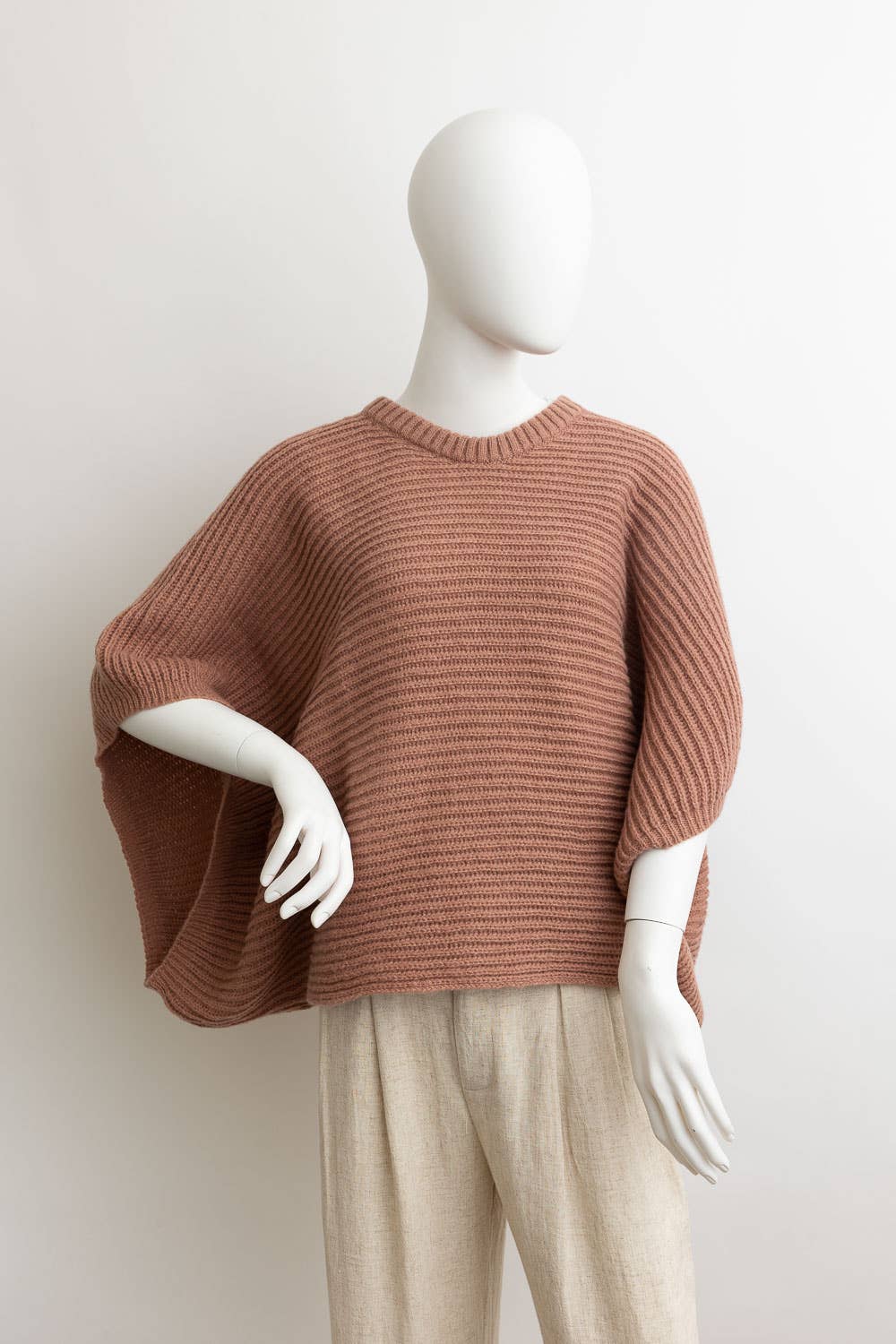 Urban Chic Ribbed Knit Sleeve Poncho - Whimsical Details