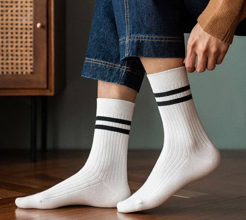 Woman Stripe Half Crew Throwback Cotton Socks - Whimsical Details - ["crew socks","sock","socks"]